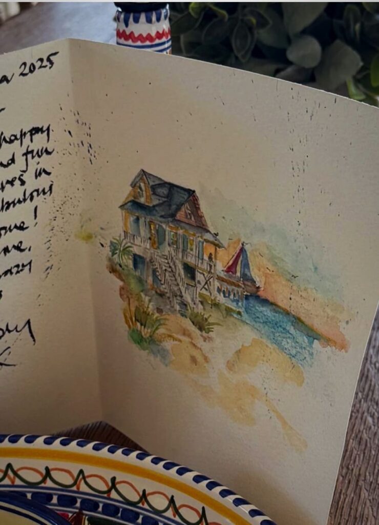 hand painted bespoke card of house